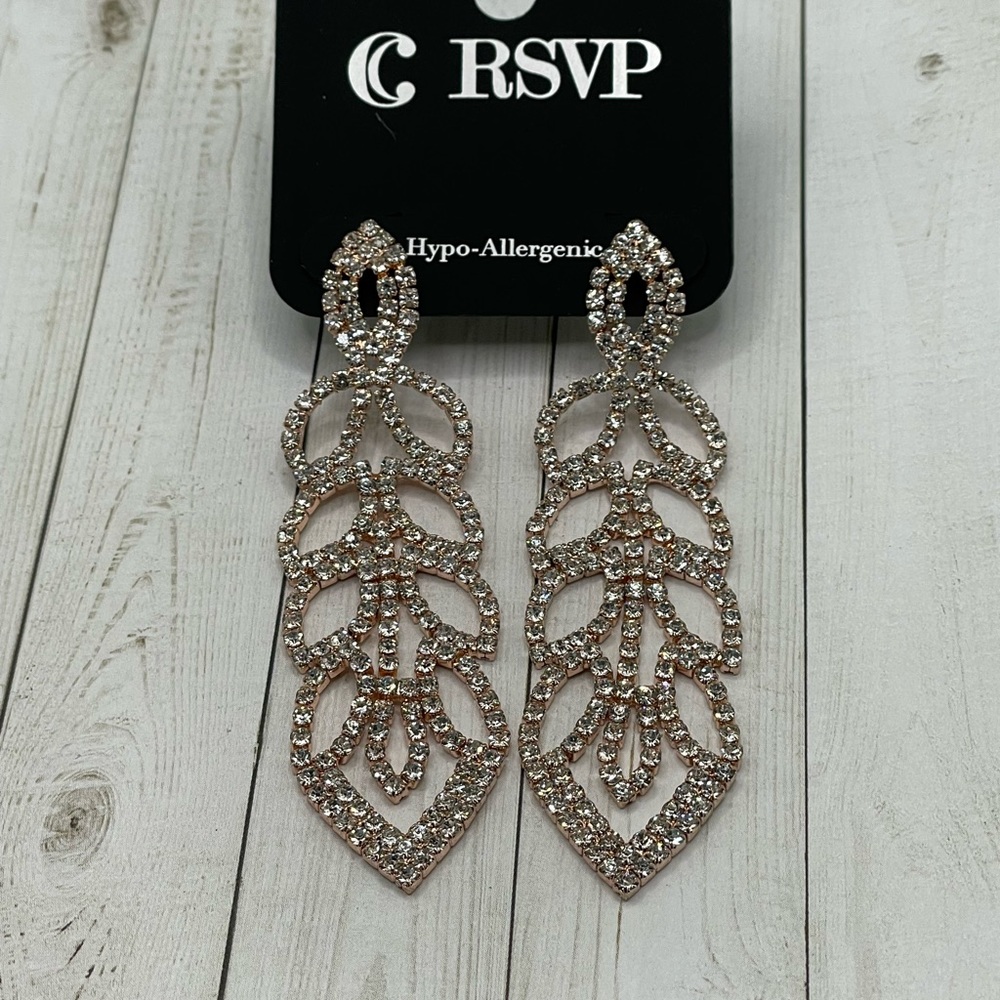 NWT RSVP Ornate Rose Goldtone/Crystal Large Drop Earrings - Picture 3 of 8